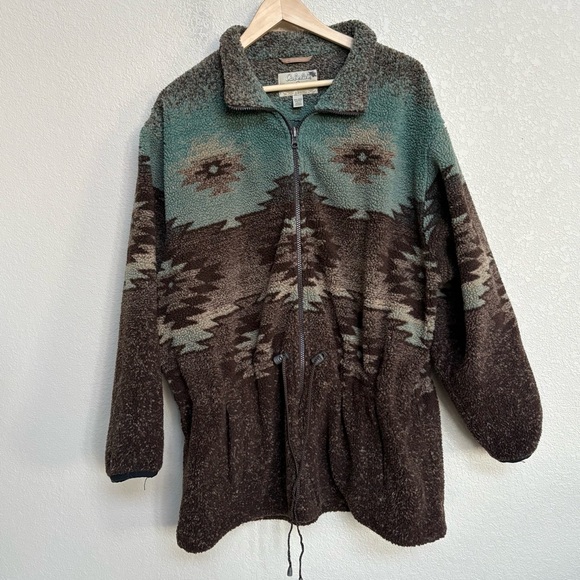 Cabela's Jackets & Blazers - Cabela’s Green/Teal Brown  Aztec Deep Pile Fleece Zip Jacket 2XL Women’s Warm